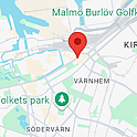 Karta med pin där kontoret i Malmö ligger.